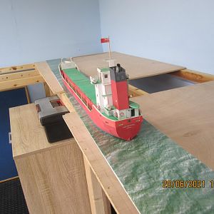 Completed strip with container ship